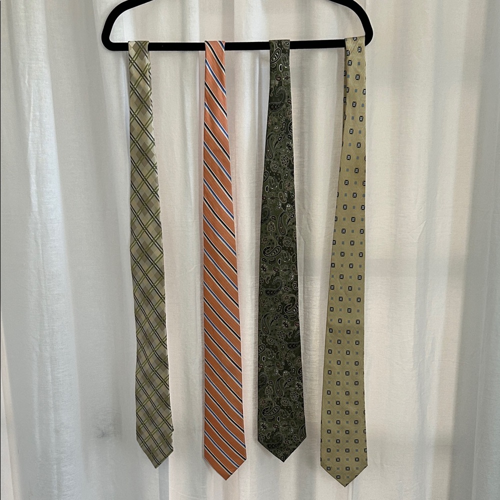 Elegant Men's Tie Set - Green, Orange, Beige